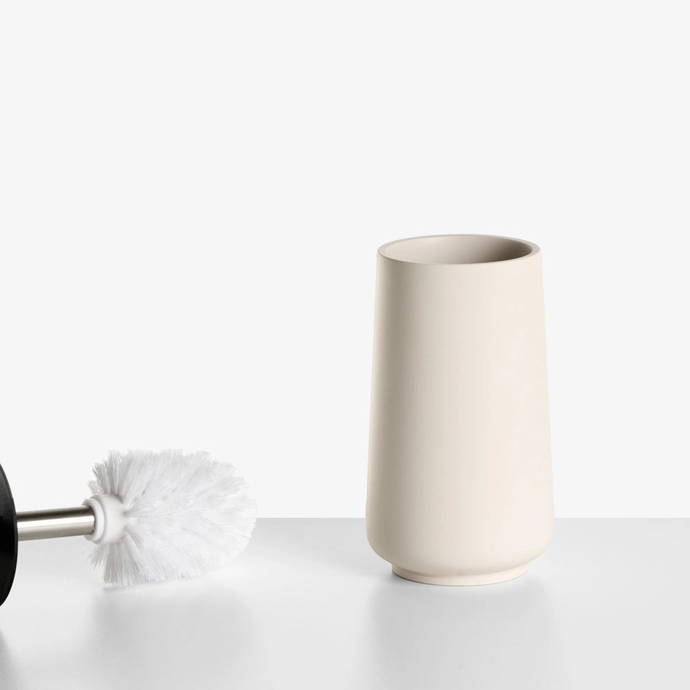 Set di 4 accessori da bagno portasapone dispenser per sapone scopino per WC e bicchiere in poliresina beige