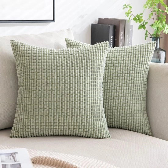 Cuscino Quadrato in Corduroy 40x40 cm, Verde, Set di 2 Cuscini Decorativi per Soggiorno e Camera da Letto, 16x16 Pollici, Materiale Zucchero