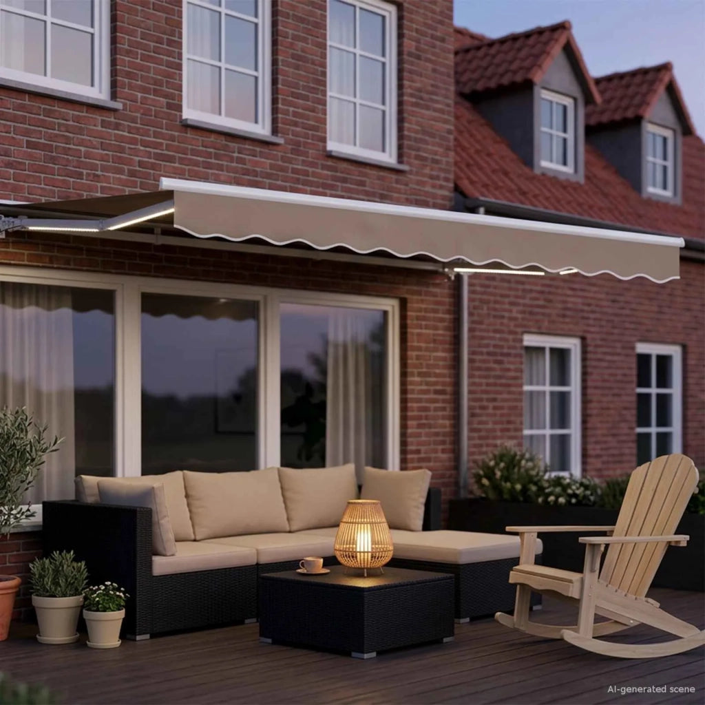 Cornice per Tenda Manuale con LED Beige e Bianco 3,5 x 2 m 3420547