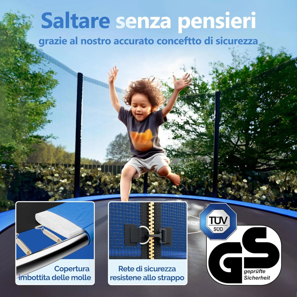 ® Trampolino Ø 183-427cm Set Completo Tappeto Elastico Rete Sicurezza Trampolino Elastico