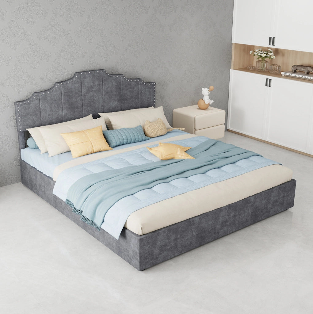 Letto matrimoniale 160x200 cm grigio in tessuto e metallo