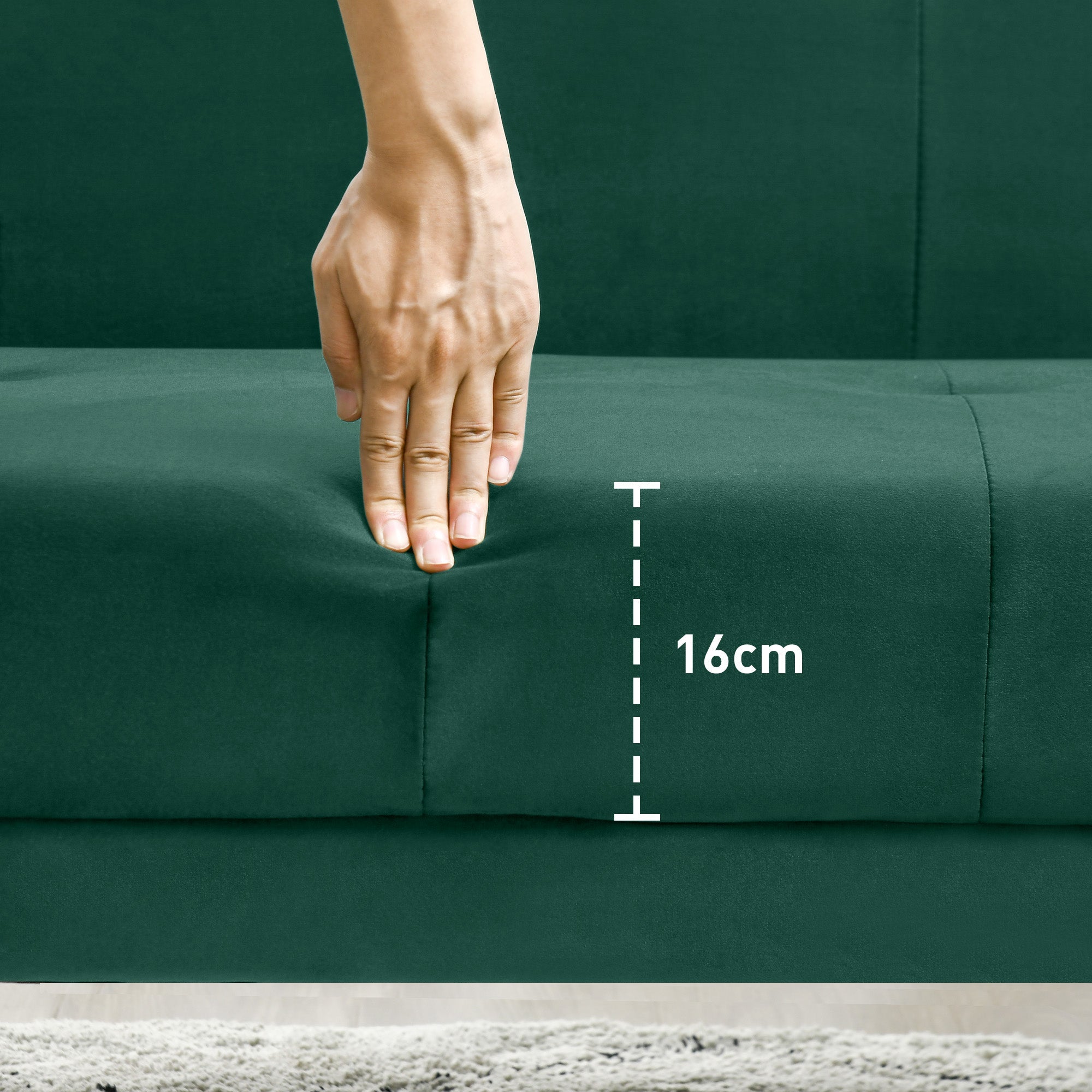 Divano Letto Singolo Clic Clac con Schienale Regolabile 215x83x87 cm in Tessuto Effetto Velluto con 2 Cuscini Verde