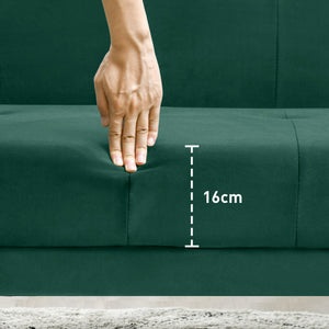 Divano Letto Singolo Clic Clac con Schienale Regolabile 215x83x87 cm in Tessuto Effetto Velluto con 2 Cuscini Verde