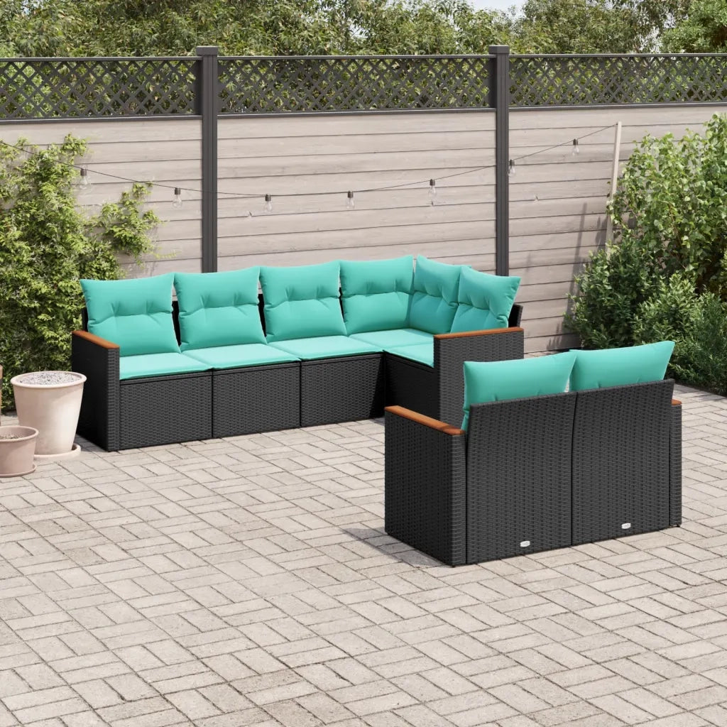 Set Divani da Giardino 7 pz con Cuscini Nero in Polyrattan 3226141