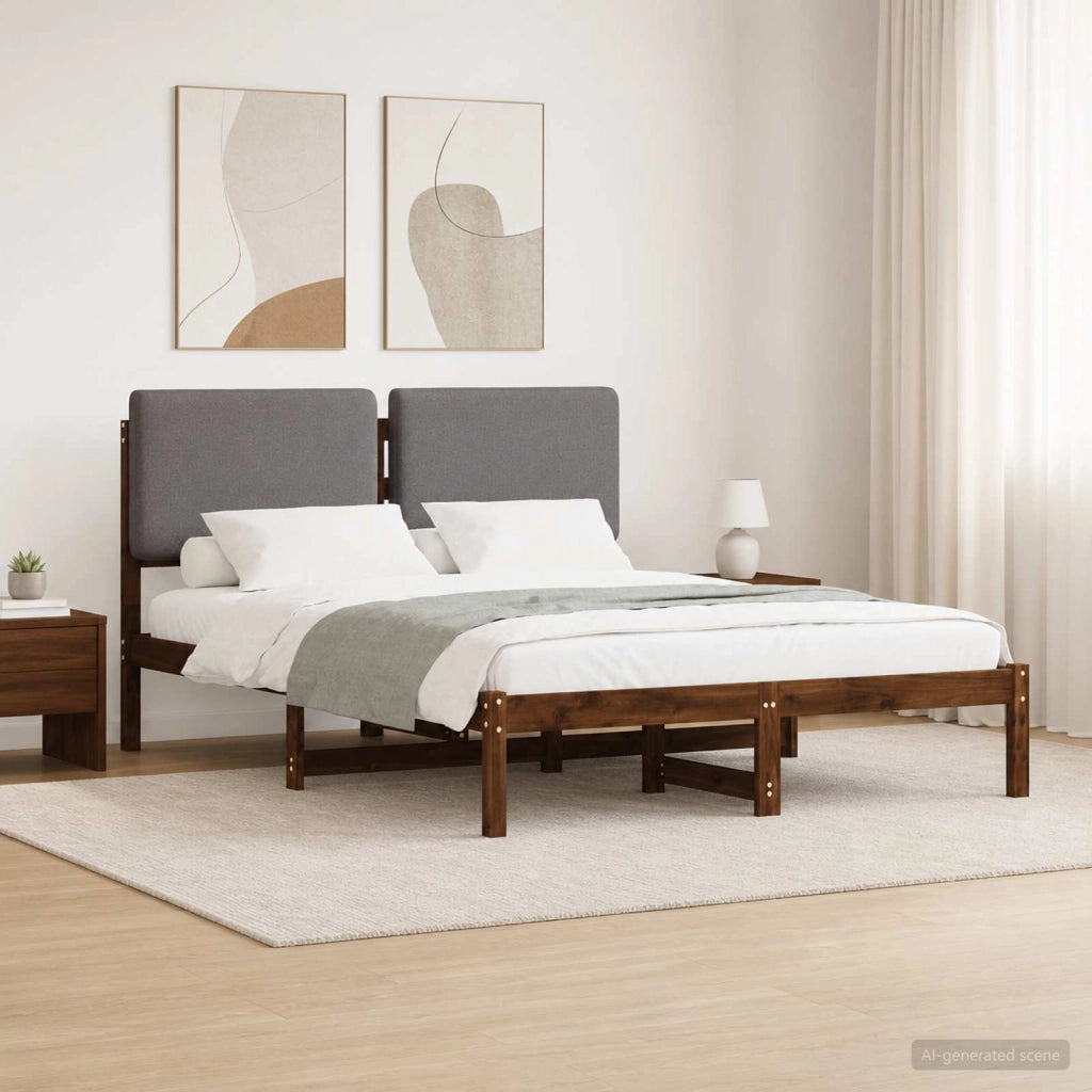 Letto con Testiera Rivestita Marrone scuro e grigio chiaro 903980
