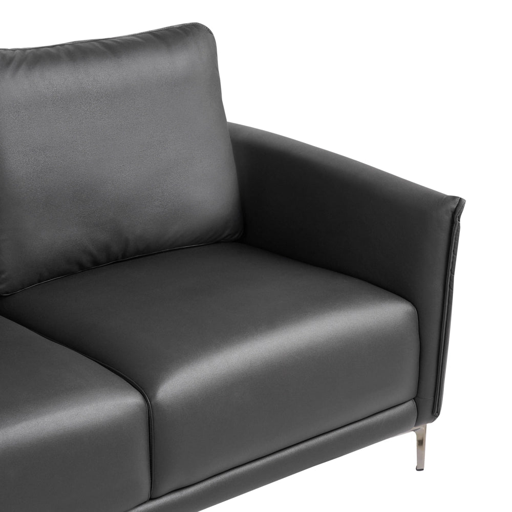 Divano 3 posti nero imbottito in tessuto con gambe in metallo stile moderno minimalista