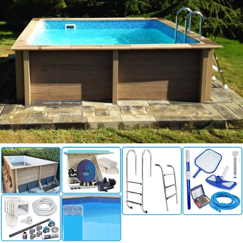 Piscina in pietra ricostruita effetto legno NATURALIS 3,24 x 3,24 x h 1,28 m Tipo filtrazione: Filtrazione a sabbia + Locale Tecnico