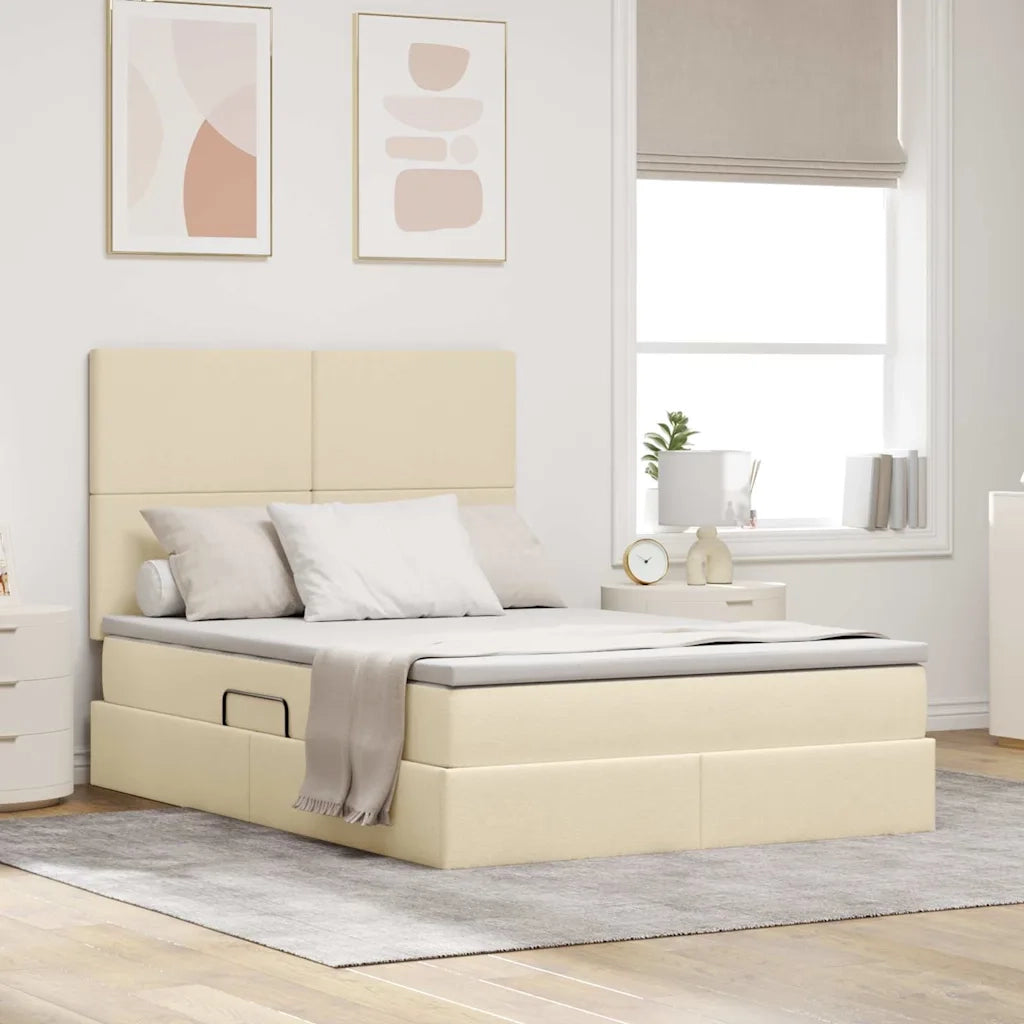Letto con contenitore LED e materasso Crema 140 x 200 cm