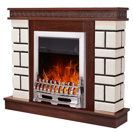 Camino Elettrico da Pavimento 87,4x108x24,5 cm Effetto Fiamma 2000W Nazarii mini & Galileo Silver Noce