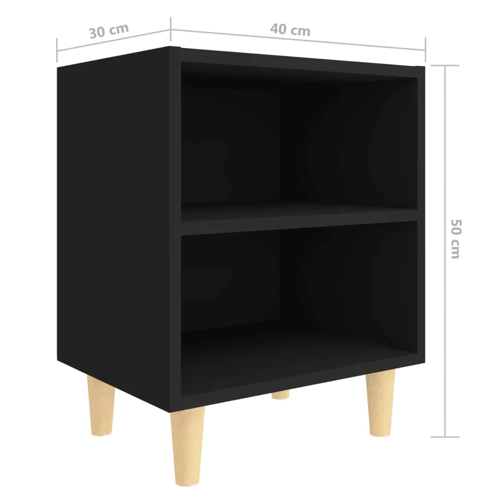 Comodino con Gambe in Legno Massello Nero 40x30x50 cm 805781