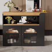 OKWISH Tavolo Bar Estensibile con Ripiani a 3 Livelli, Rotazione 360 e LED, per Sala da Pranzo, MDF, Nero, 138-193 × 39 × 105 cm