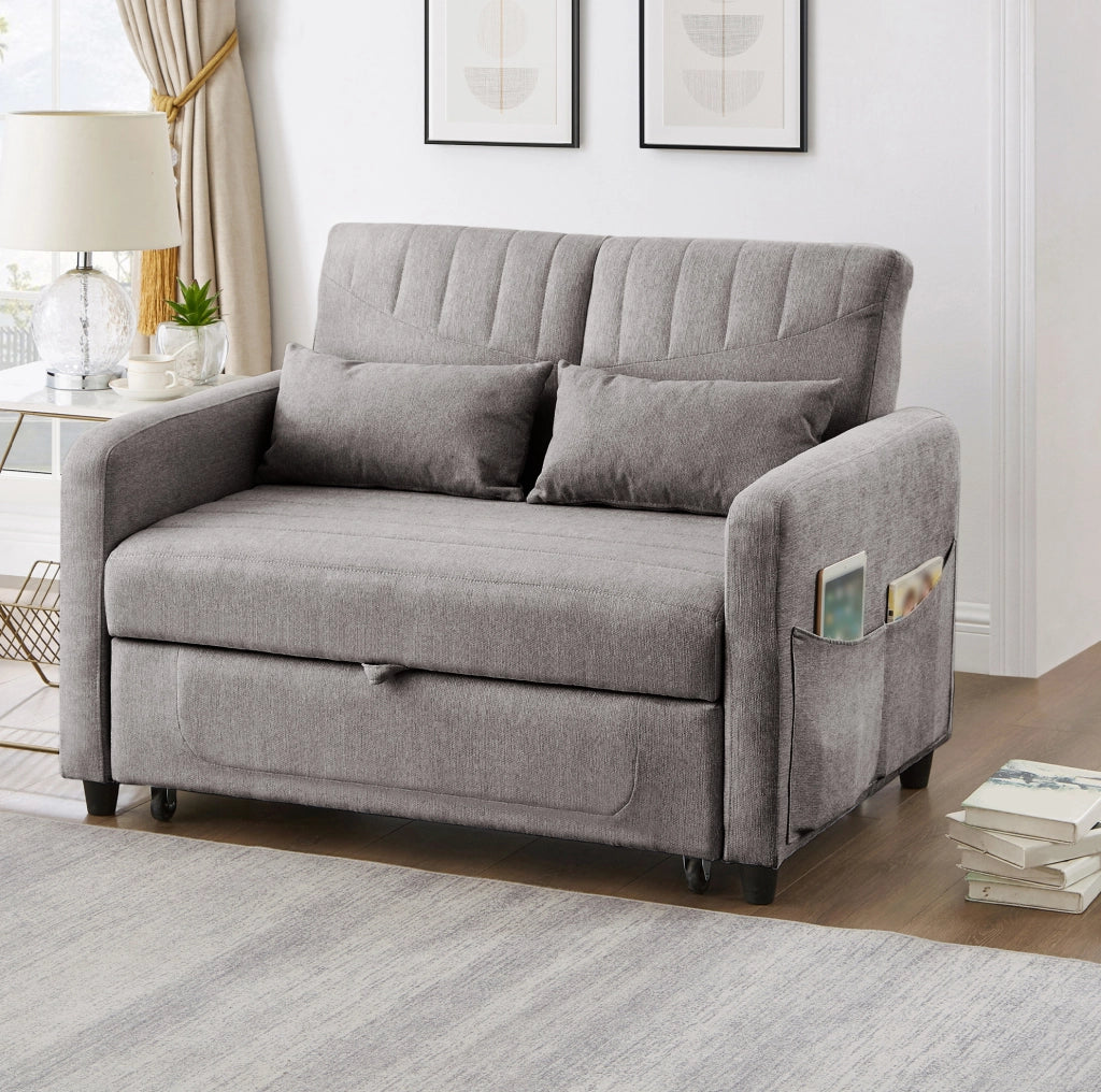 Divano letto a 2 posti grigio con schienale reclinabile a 3 posizioni; letto 166 x 95 cm
