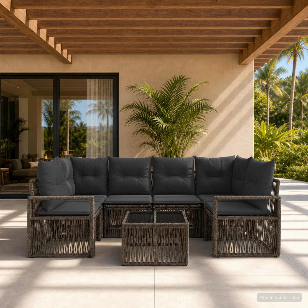 Set Divano da Giardino 7 pz Grigio polyrattan 3435647