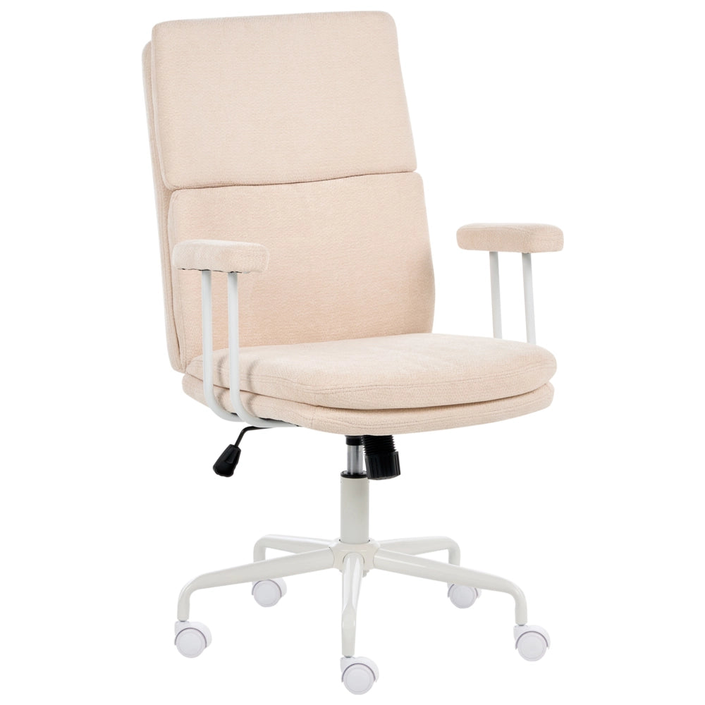 Sedia da ufficio per casa girevole, rivestita in tessuto, con sistema di bloccaggio della posizione reclinabile e altezza regolabile beige chiaro