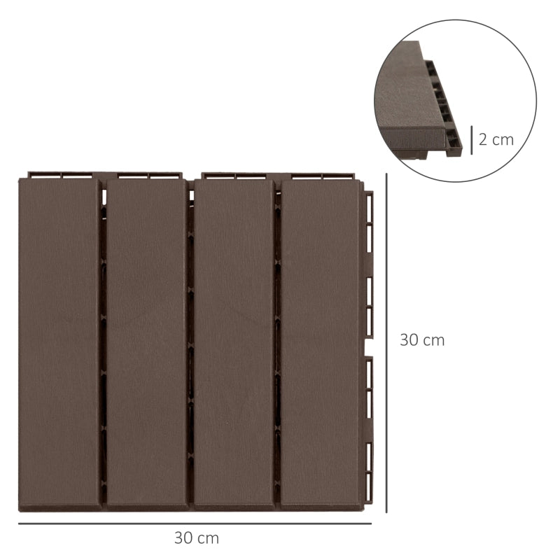 Piastrelle per terrazza 30 x 30 cm, 9 pezzi, 0,81 m2, piastrelle a incastro, piastrelle per balcone con sistema a clic, funzione drenante, piastrella