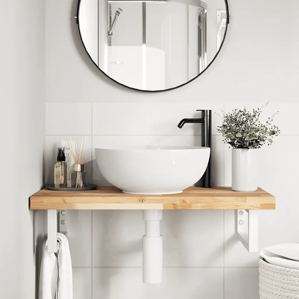Ripiano a Parete per Lavabo in Acciaio e Massello di Acacia