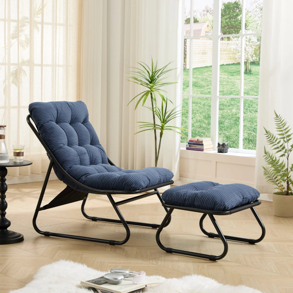 Poltrona relax da esterno con pouf, struttura nera