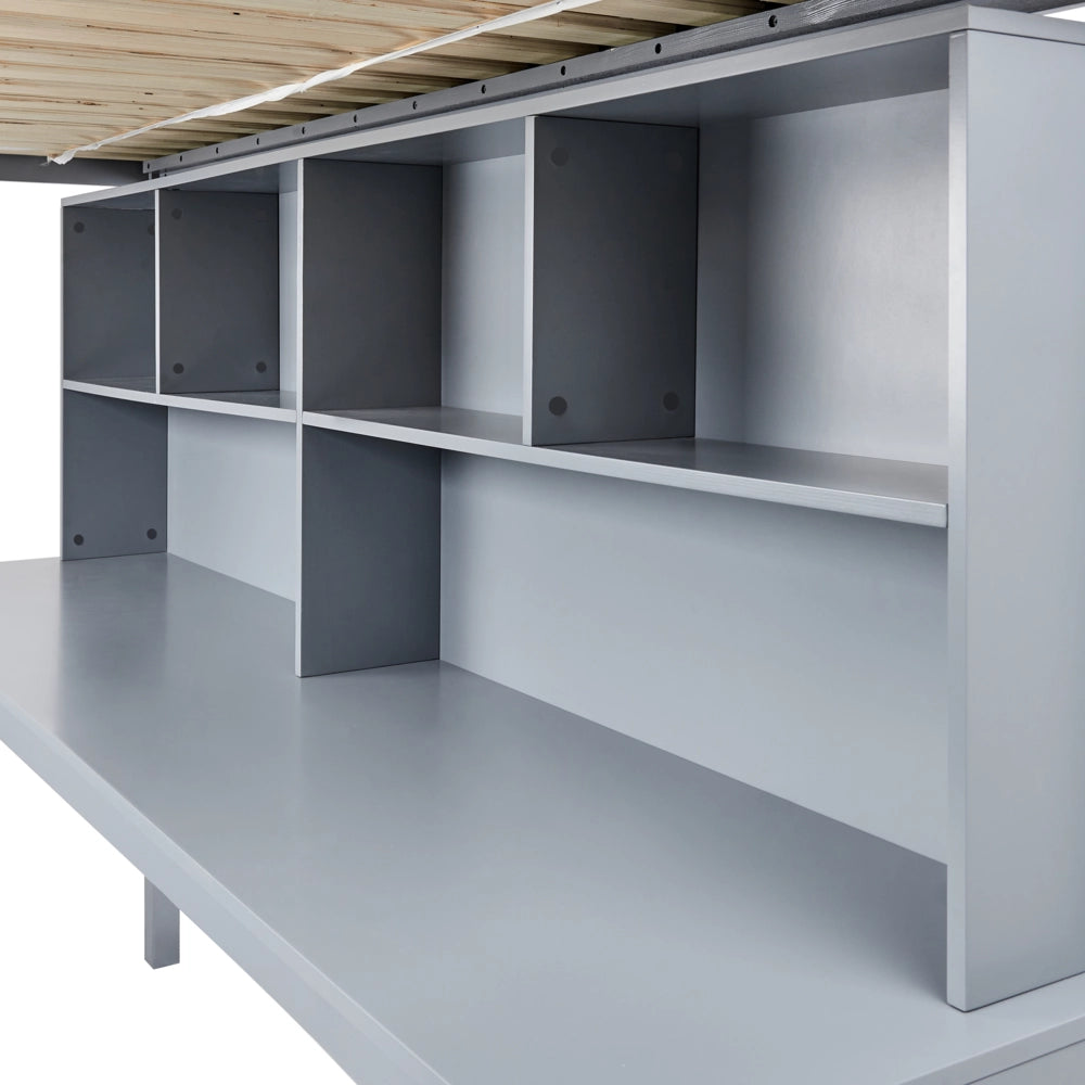 Letto alto per bambini Struttura in legno di pino grigio con scrivania e letto a soppalco Camera dei bambini e multifunzionale