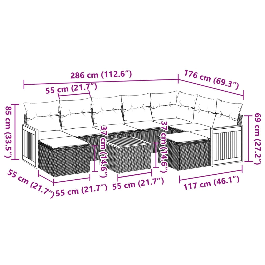Set Divano da Giardino 10 pz con Cuscini Beige in Polyrattan 3228228