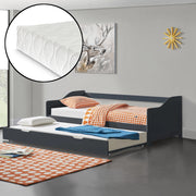 [en.casa] Divano con Secondo Letto Estraibile + 2 Materassi 90 x 200 cm 2 Posti Letto 2 Letti Singoli - Grigio Scuro