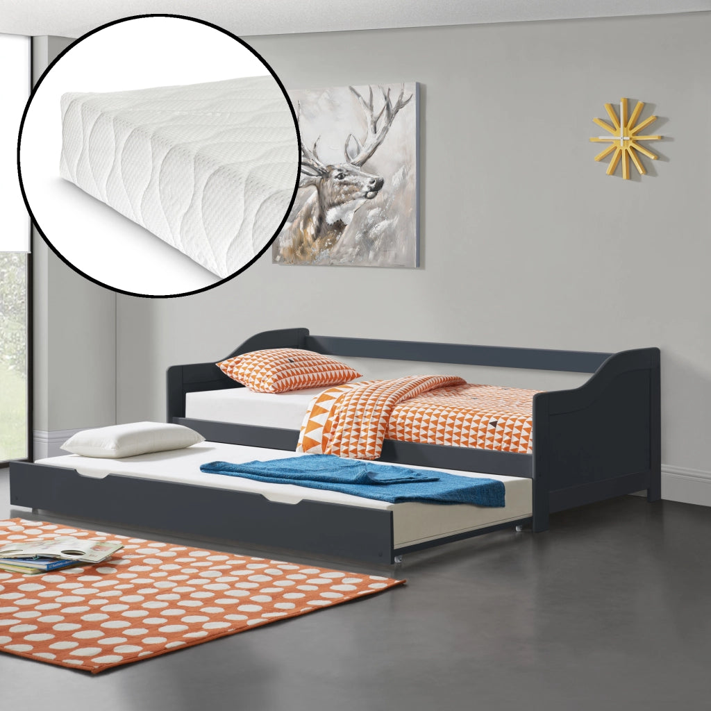 [en.casa] Divano con Secondo Letto Estraibile + 2 Materassi 90 x 200 cm 2 Posti Letto 2 Letti Singoli - Grigio Scuro