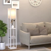 Lampada da Terra con 3 Mensole Integrate, Attacco E27 Potenza 40W, Arredamento Moderno in MDF, 26x26x160cm, Bianco