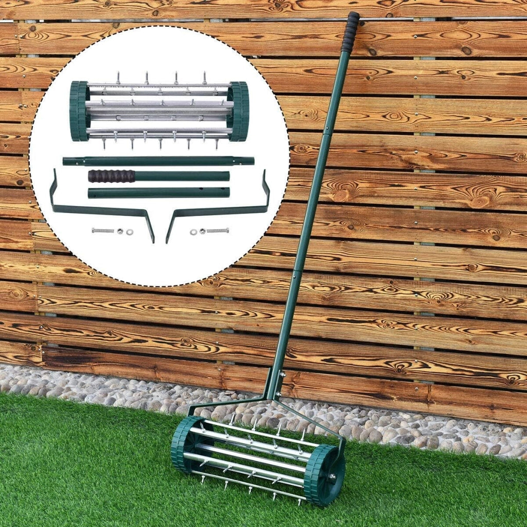 Aeratore per Prato a Rullo, Scarificatore per Prato Giardino con Ruote e Manico