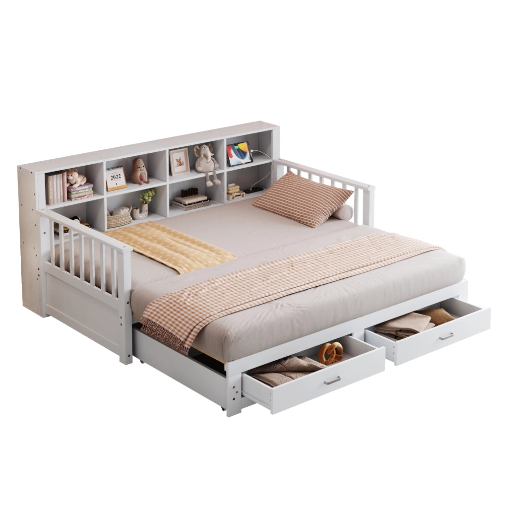 DIVANO LETTO ESTRAIBILE 90x190/180x190 CM LEGNO BIANCO