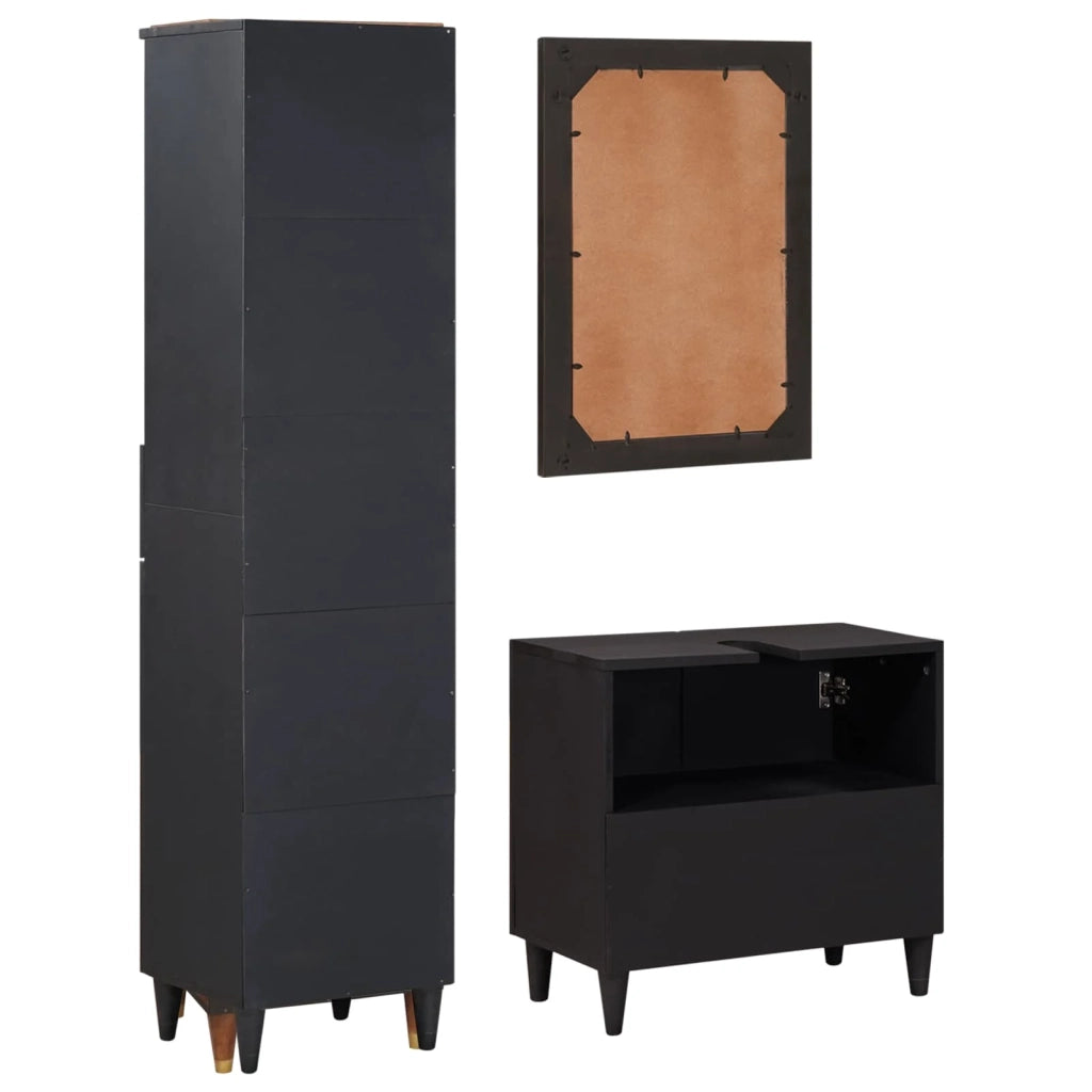 Set di Armadi da Bagno | Armadio da bagno con porta 3 pz Legno di mango massello
