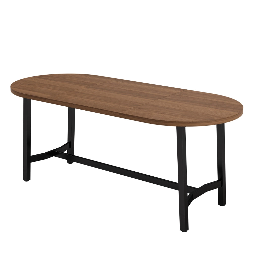 Tavolo da pranzo 180x80 cm con angoli arrotondati; in MDF e ferro; colore noce