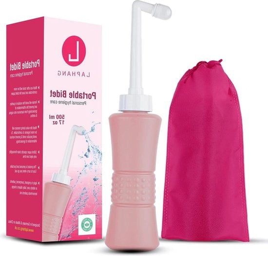 Bidet portatile 500 ml con flacone perineale rosso con sacchetto impermeabile e tappo - PP + TPR non permeabile e resistente ai graffi - flacone perineale per la guarigione delle emorroidi postpartum - kit di gravidanza essenziale Flacone perineale