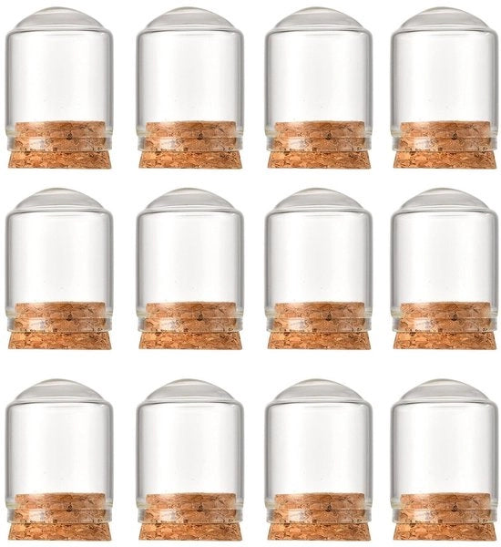 Set di Cloche in Vetro 12 pz - Decorazioni in Vetro - Base in Gomma - 3x4 cm - Translucido - Vetro Resistente - Decorazioni in Vetro per Piantine