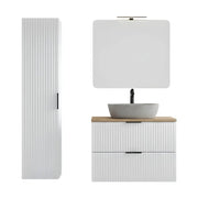 Set da bagno NOXERA – Mobiletto sotto lavabo con lavabo effetto marmo, colonna sospesa, specchio e lampada LED
