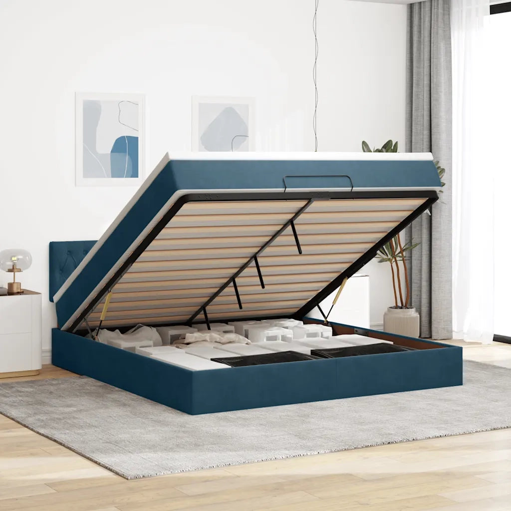 Struttura Letto Pouf con Materasso 160x200 cm in Velluto