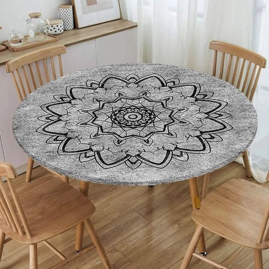Tavolo da pranzo in panno 3D impermeabile - Mandala - Resistente alle macchie - Stoffa impermeabile - Facile da pulire - Per la cucina e sala da pranzo - Antracite 100cm
