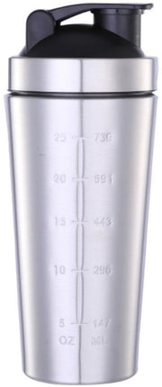 Bicchiere in acciaio inossidabile da 740 ml per proteine in polvere - bicchiere per fitness con contenitori per polvere e bicchiere per acqua a due compartimenti.