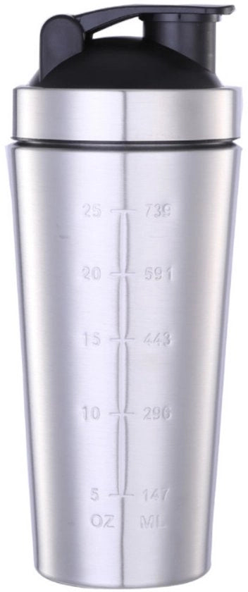 Bicchiere in acciaio inossidabile da 740 ml per proteine in polvere - bicchiere per fitness con contenitori per polvere e bicchiere per acqua a due compartimenti.