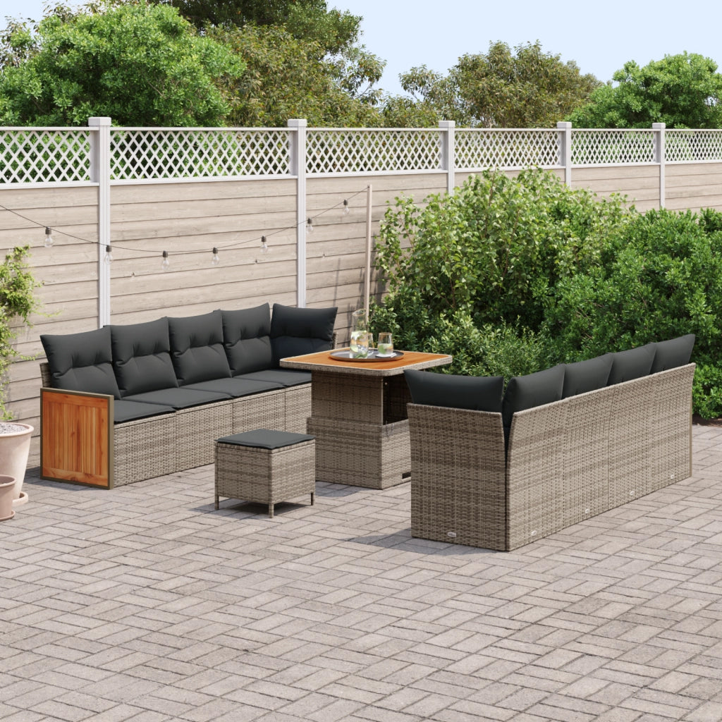 Set di Divani da Giardino da 11 Pezzi con Cuscini Grigio Rattan Acacia