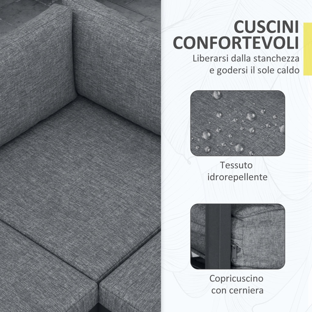 Set da Giardino 4 Pezzi in Alluminio con Divanetti, Poltrona Angolare e Tavolino ¨C zephmum ¨C Grigio e Teak