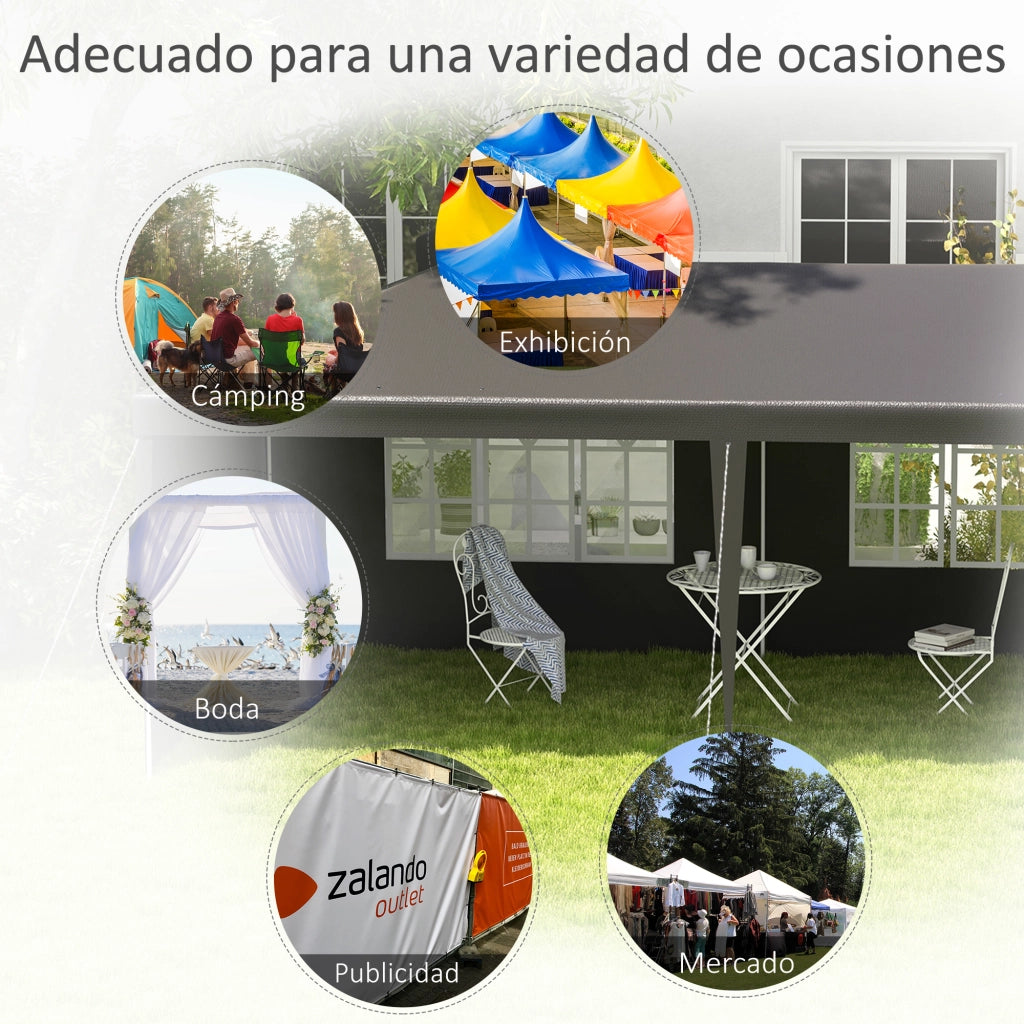 Gazebo da Giardino 6x3m con 4 Paredi e 2 Finestre ¨C zephmum ¨C Grigio