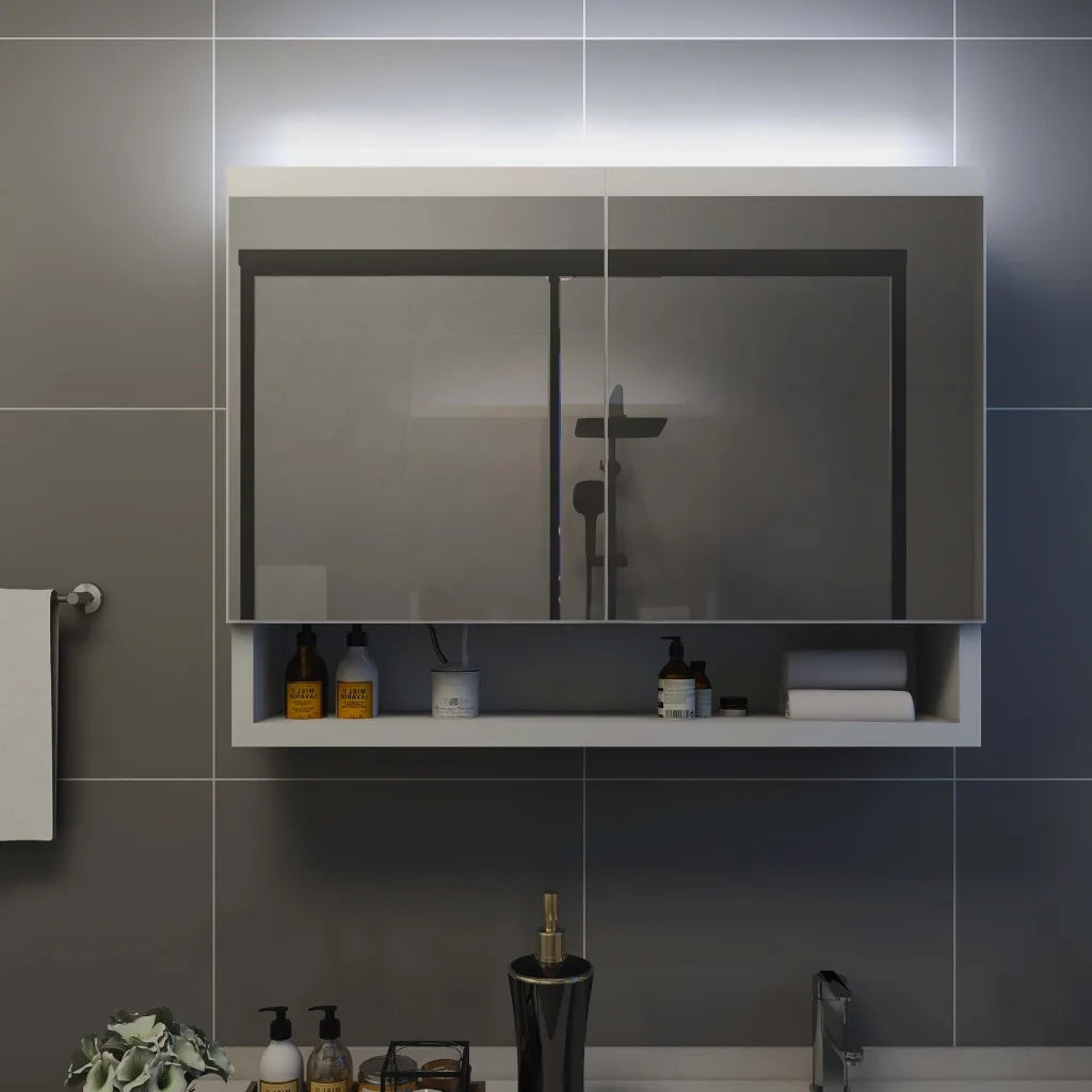 Armadietto a Specchio con LED Bianco 80x15x60 cm in MDFcod mxl 121061