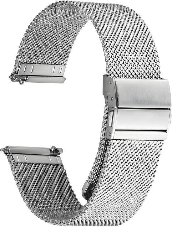 Cinturino orologio in acciaio inossidabile a rete per uomini e donne, cinturino a rete veloce adattabile 22 mm (argento)