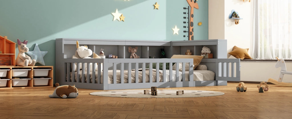 DESMIU Lit daybed 90 × 200 cm 1 posto con presa, USB, vani e sponda, senza materasso, in pannello grigio
