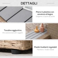 Set da Giardino 4 Pezzi in Rattan, Divano Angolare con Cuscini e Tavolini, Nero e Marrone chiaro