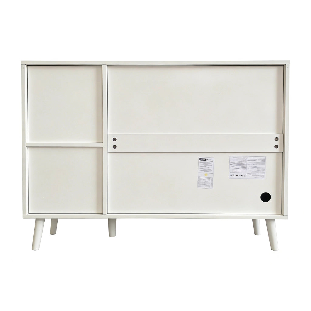 Credenza con 2 ante, 2 cassetti e 2 vani aperti, per soggiorno sala da pranzo e ingresso, bianco, 118 × 35 × 82 cm