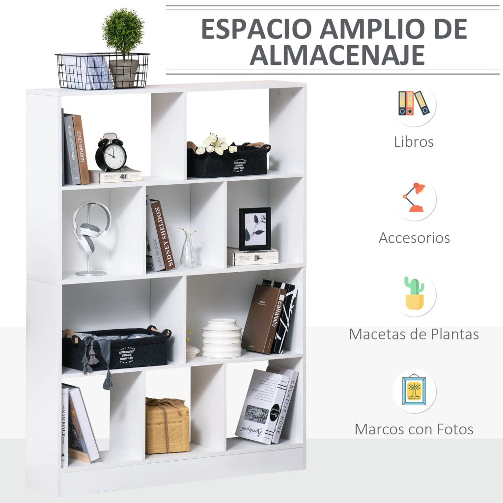 Libreria 4 Livelli 10 Scomparti ¨C zephmum ¨C Bianco 100x24x140
