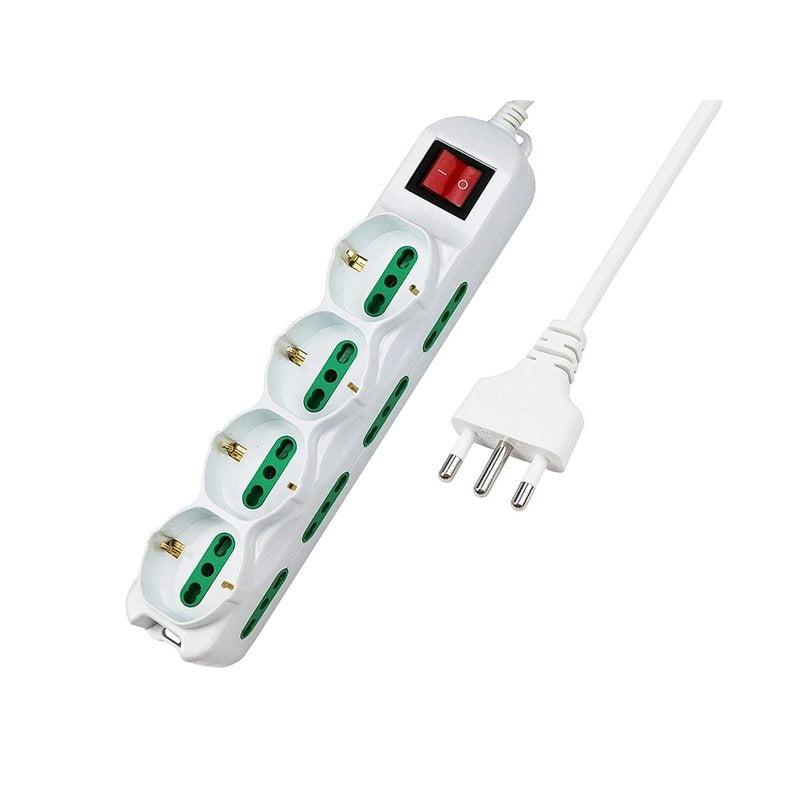 Multipresa Ciabatta Elettrica Cavo 5M Con 12 Posti 4 Prese Schuko 10/16A + 8 Prese Bipasso 2P+T 10/16A Interruttore