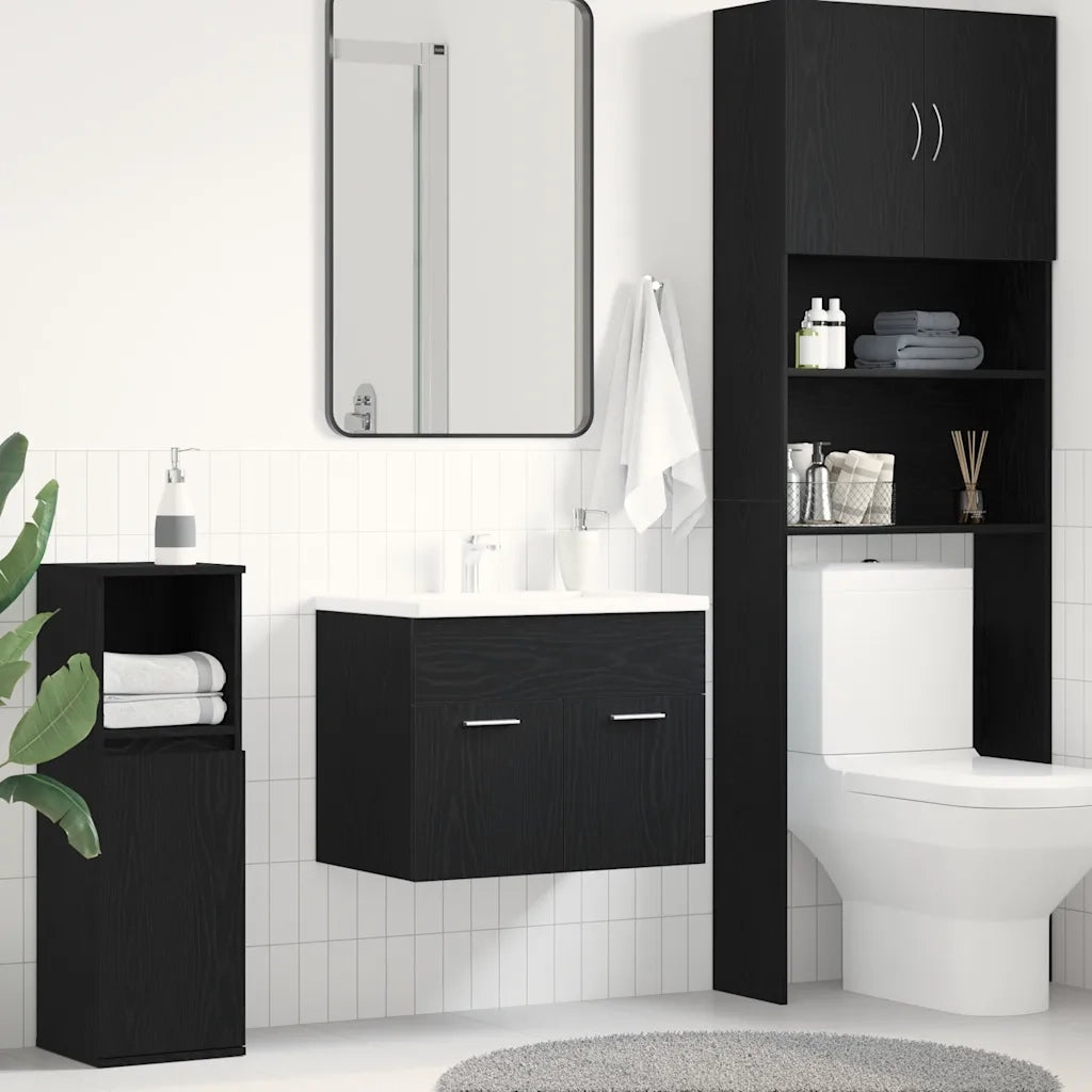 Mobile Lavabo da Bagno-Armadietto da bagno Rovere Nero 60x38,5x46 cm in Truciolato