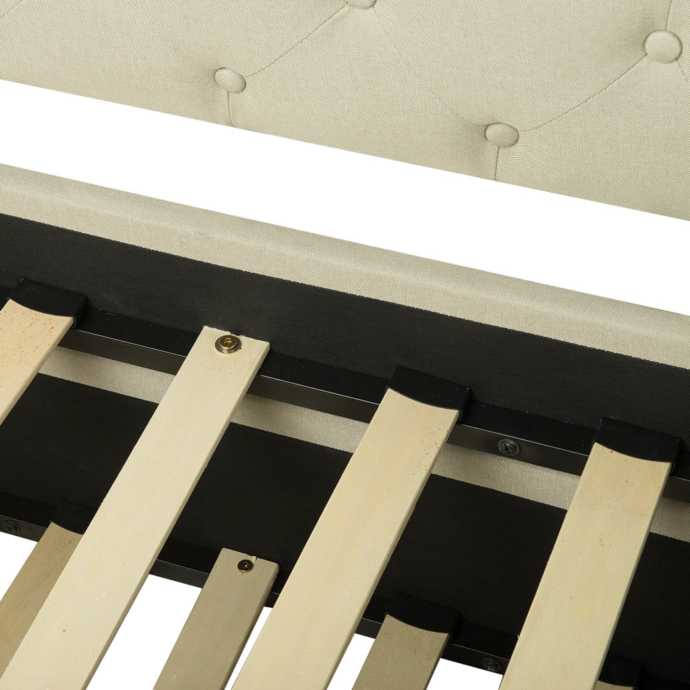 Divano Letto estraibile Rivestimento in tessuto beige Small Single Size Guest Underbed abbottonato