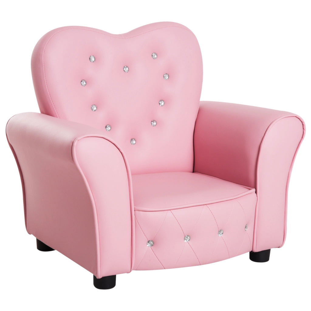 EasyComfort Poltroncina per Bambini Imbottita, Poltrona per cameretta con Rivestimento in PVC e Struttura in Legno, 59x41.5x49cm, Rosa
